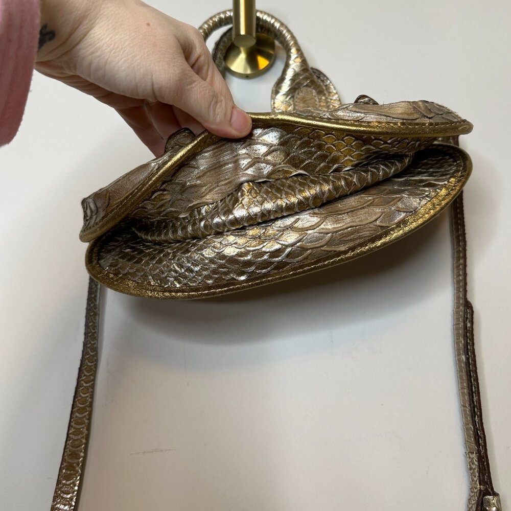 Coccinelle Gold Leather Snakeskin Handbag with Removable Strap - Picture 2 of 6